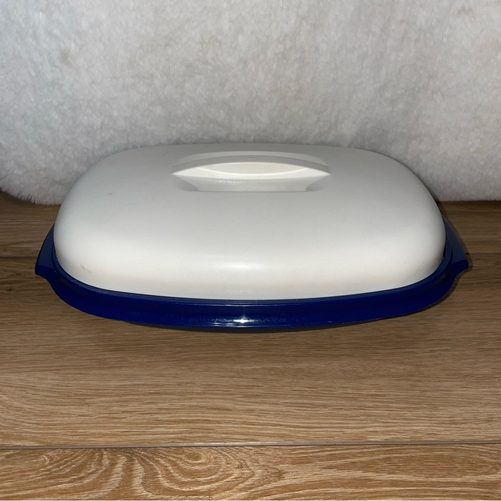 Tupperware Microwave Rice Vegetable Steamer Blue/White 6 Cup